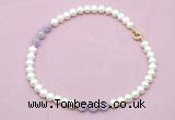 CFN702 9mm - 10mm potato white freshwater pearl & lavender amethyst necklace