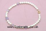 CFN704 9mm - 10mm potato white freshwater pearl & lavender amethyst necklace