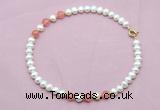 CFN715 9mm - 10mm potato white freshwater pearl & cherry quartz necklace