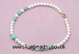 CFN722 9mm - 10mm potato white freshwater pearl & amazonite necklace