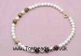 CFN766 9mm - 10mm potato white freshwater pearl & yellow tiger eye necklace