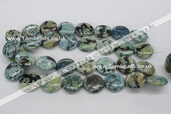 CFS108 15.5 inches 25mm flat round blue feldspar gemstone beads