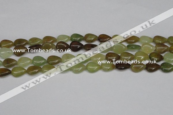 CFW123 15.5 inches 13*18mm flat teardrop flower jade gemstone beads