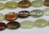 CFW125 15.5 inches 10*14mm flat oval flower jade gemstone beads