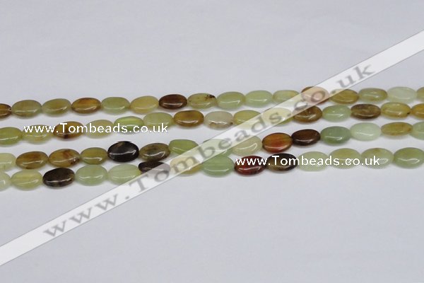 CFW125 15.5 inches 10*14mm flat oval flower jade gemstone beads