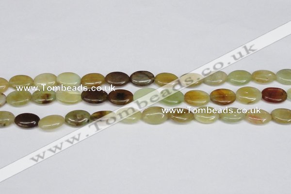 CFW126 15.5 inches 12*16mm flat oval flower jade gemstone beads