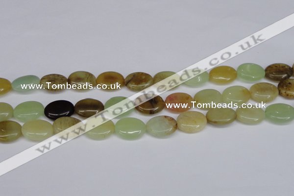 CFW129 15.5 inches 15*20mm flat oval flower jade gemstone beads