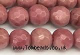 CFW65 15 inches 6mm faceted round pink wooden jasper beads