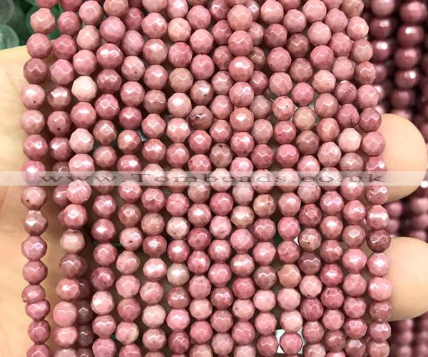 CFW76 15 inches 4mm faceted round pink wooden jasper beads