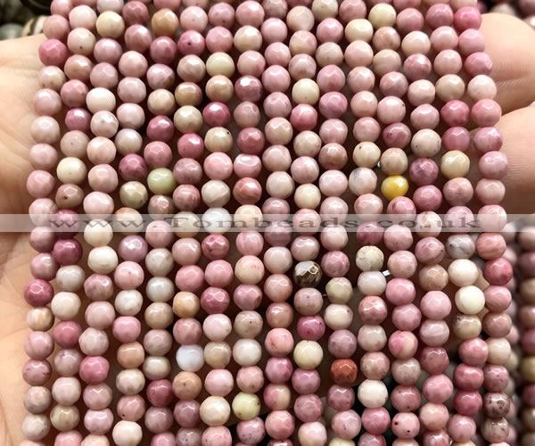 CFW83 15 inches 4mm faceted round pink wooden jasper beads wholesale