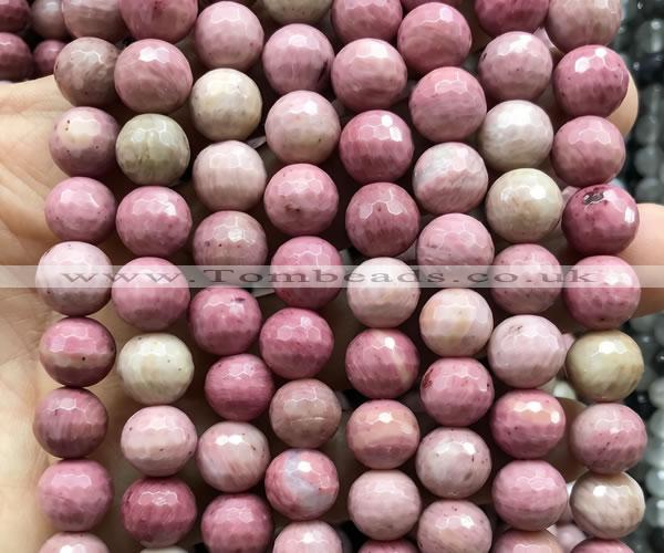 CFW87 15 inches 12mm faceted round pink wooden jasper beads wholesale