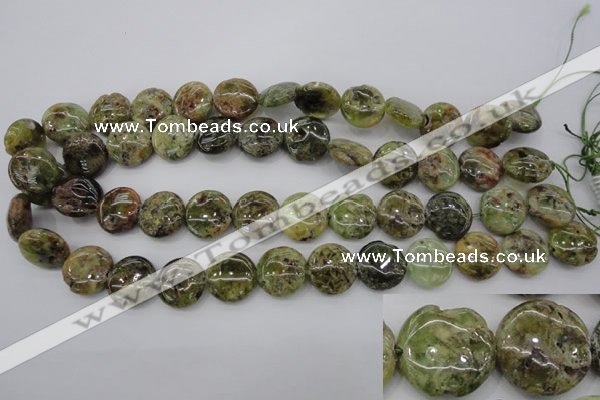 CGA143 15.5 inches 16mm flat round natural green garnet beads wholesale