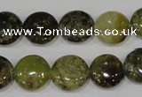 CGA213 15.5 inches 14mm flat round natural green garnet beads