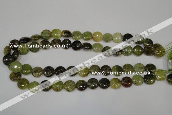 CGA213 15.5 inches 14mm flat round natural green garnet beads