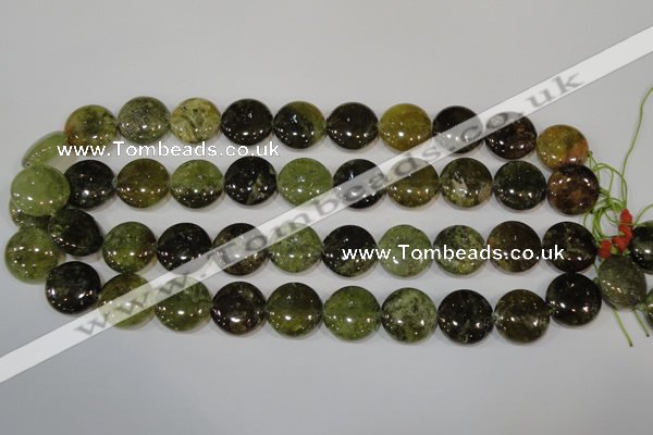 CGA214 15.5 inches 16mm flat round natural green garnet beads