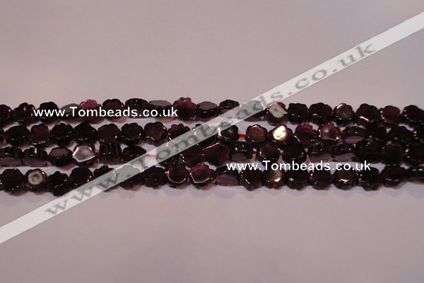 CGA386 15 inches 6mm carved flower natural red garnet beads wholesale