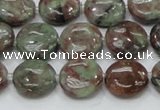 CGA59 15.5 inches 14mm flat round red green garnet gemstone beads