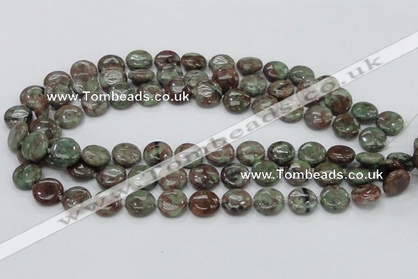 CGA59 15.5 inches 14mm flat round red green garnet gemstone beads