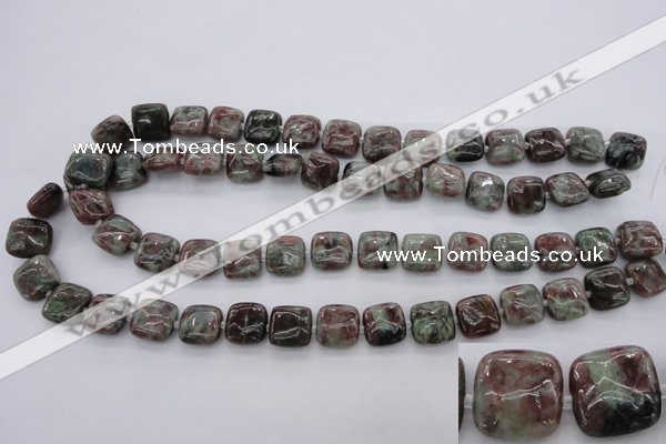 CGA63 15.5 inches 12*12mm square red green garnet gemstone beads