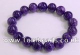 CGB2573 7.5 inches 12mm round charoite gemstone beaded bracelets