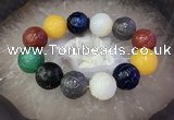 CGB3004 7.5 inches 20mm carved round mixed agate bracelet wholesale