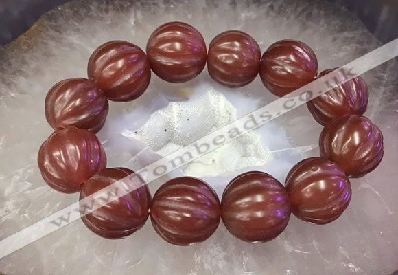 CGB3006 7.5 inches 19mm - 20mm carved round red agate bracelet