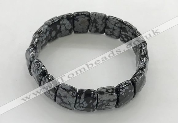 CGB3437 7.5 inches 12*15mm faceted rectangle snowflake obsidian bracelets