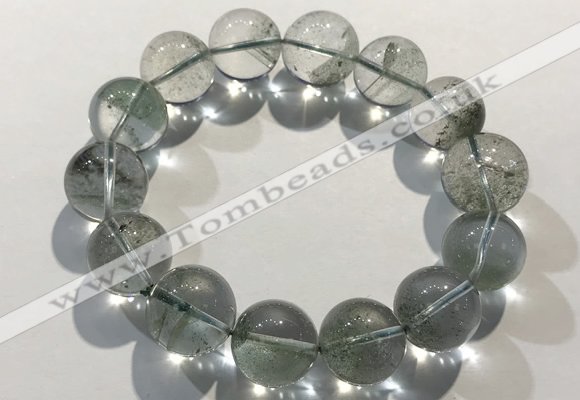 CGB4048 7.5 inches 15mm round green phantom quartz beaded bracelets