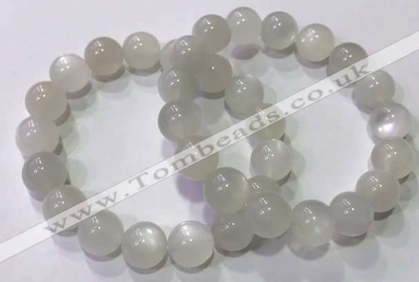 CGB4518 7.5 inches 12mm round white moonstone beaded bracelets