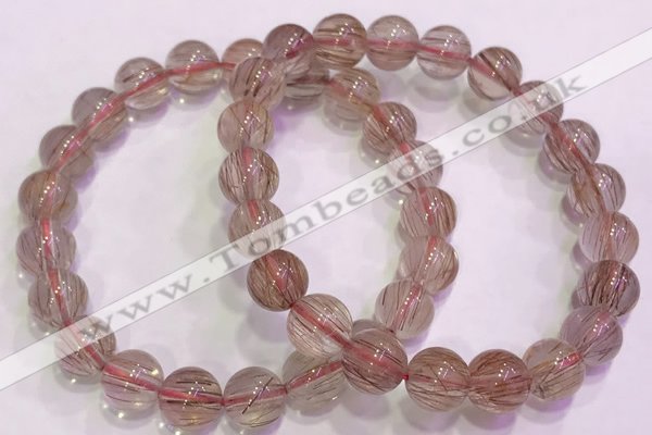 CGB4638 9mm round red rutilated quartz beaded bracelets