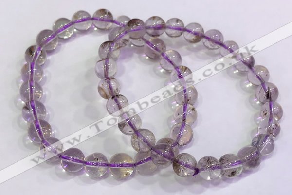 CGB4656 7.5mm - 8mm round purple phantom quartz beaded bracelets