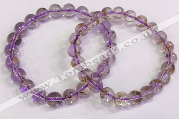 CGB4661 8mm - 9mm round purple phantom quartz beaded bracelets