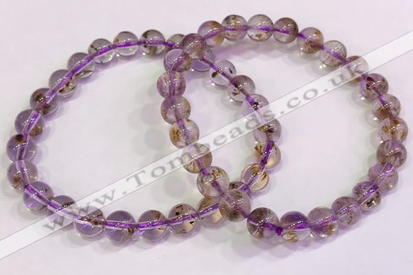 CGB4666 7mm round purple phantom quartz beaded bracelets