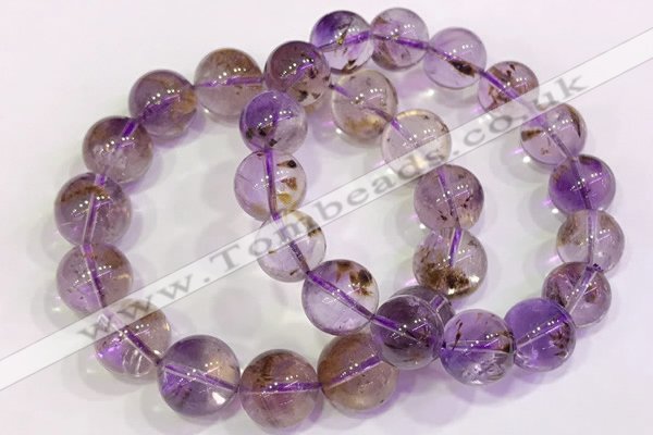CGB4670 14mm - 15mm round purple phantom quartz beaded bracelets