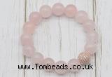 CGB5651 10mm, 12mm rose quartz beads with zircon ball charm bracelets