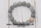 CGB5664 10mm, 12mm faceted labradorite beads with zircon ball charm bracelets