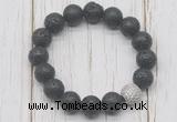 CGB5681 10mm, 12mm black lava beads with zircon ball charm bracelets