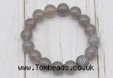 CGB5700 10mm, 12mm grey agate beads with zircon ball charm bracelets
