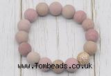 CGB5810 10mm, 12mm matte pink wooden jasper beads with zircon ball charm bracelets