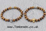 CGB6010 8mm round grade AA yellow tiger eye bracelet with leopard head for men