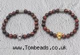 CGB6014 8mm round red tiger eye bracelet with leopard head for men