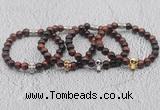 CGB6015 8mm round red tiger eye bracelet with skull for men