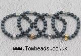 CGB6022 8mm round grade AA blue tiger eye bracelet with skull for men