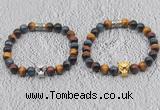 CGB6026 8mm round grade AA colorful tiger eye bracelet with leopard head for men