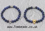 CGB6035 8mm round blue tiger eye bracelet with leopard head for men