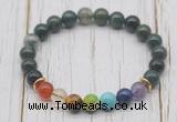 CGB6210 8mm moss agate 7 chakra beaded mala stretchy bracelets