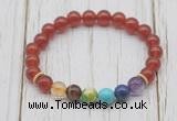 CGB6216 8mm red agate 7 chakra beaded mala stretchy bracelets