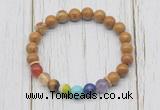 CGB6235 8mm wooden jasper 7 chakra beaded mala stretchy bracelets