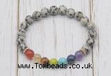 CGB6242 8mm dalmatian jasper 7 chakra beaded mala stretchy bracelets