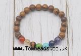 CGB6247 8mm elephant skin jasper 7 chakra beaded mala stretchy bracelets